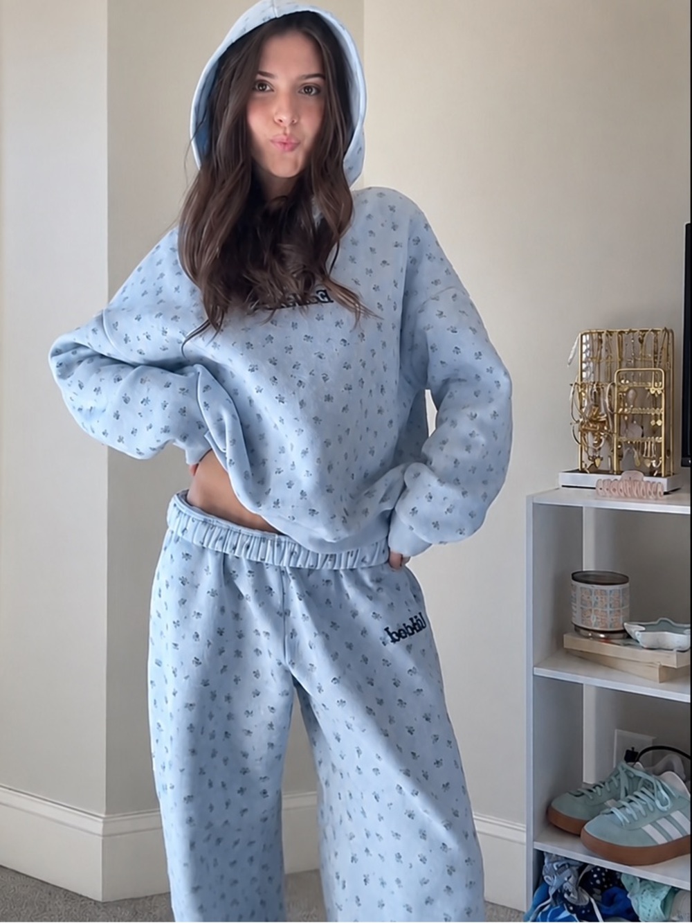 Edikted Flower Power Blue Hoodie & Sweatpants Set